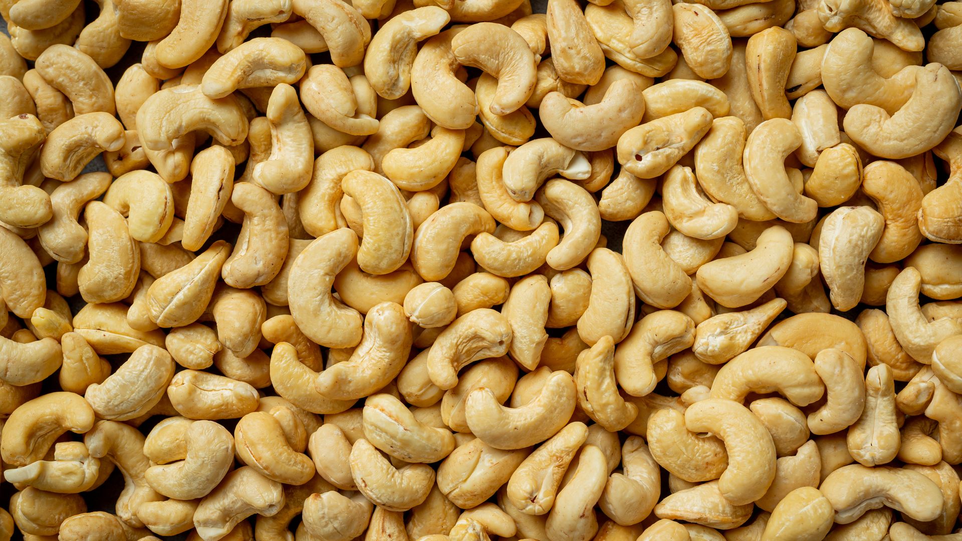 Top-down view of cashew kernels