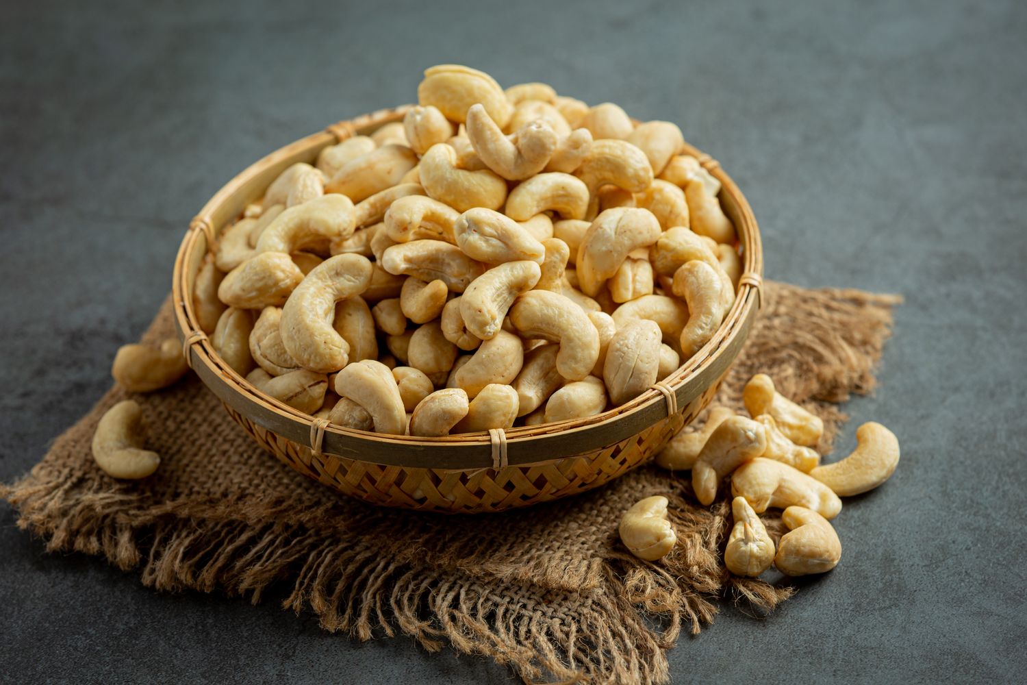 Cashew kernels in a woven basket